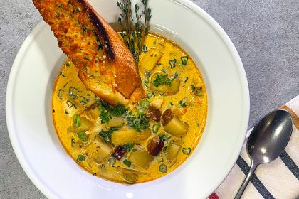 Halibut Andouille Chowder by WhenRyanCooks