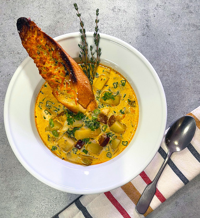 Halibut Andouille Chowder by WhenRyanCooks